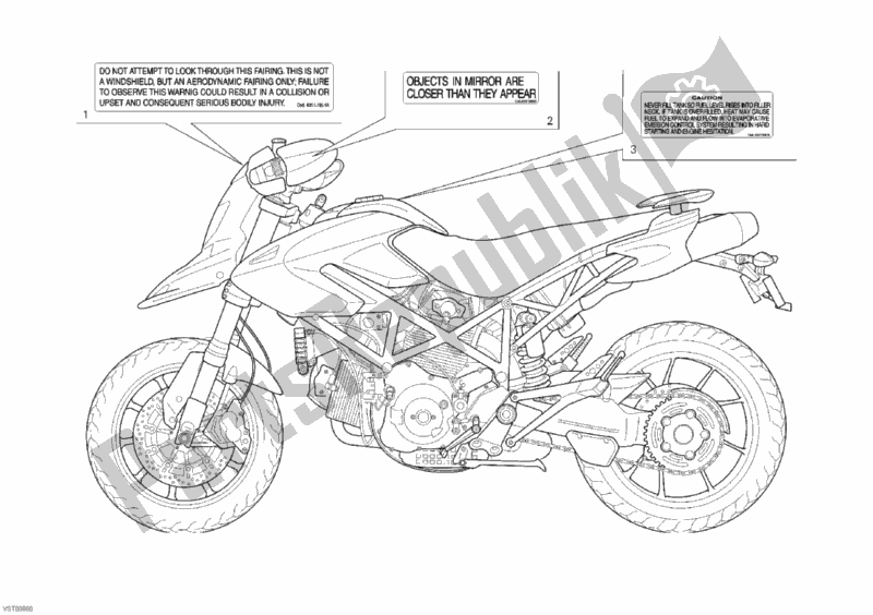 Toutes les pièces pour le étiquettes D'avertissement du Ducati Hypermotard 1100 EVO USA 2011